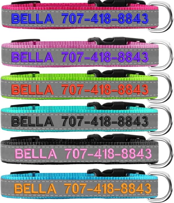 Reflective Personalized Dog Collar - Custom Embroidered Dog Collars with Pet Name and Phone Number for Boy and Girl Dogs, 4 Adjustable Sizes, XSmall,Small, Medium and Large