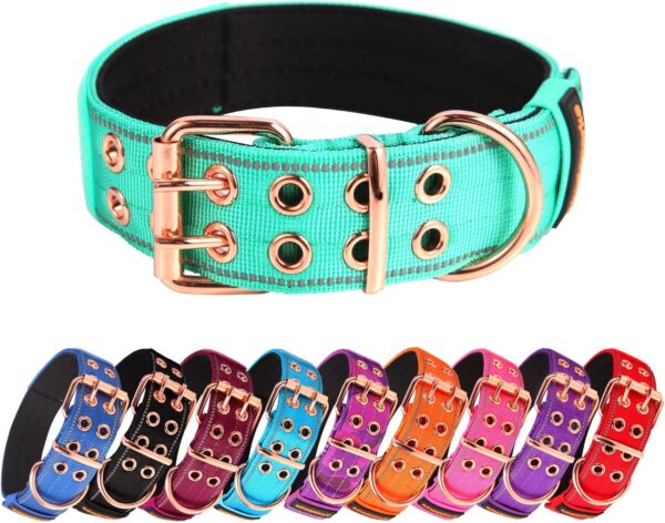 Heavy Duty Dog Collar Tactical Dog Collar with Neoprene Padded,Metal Buckle Dog Collar Reflective Nylon Collar for Medium Large Dog's Walking (Teal, Large)