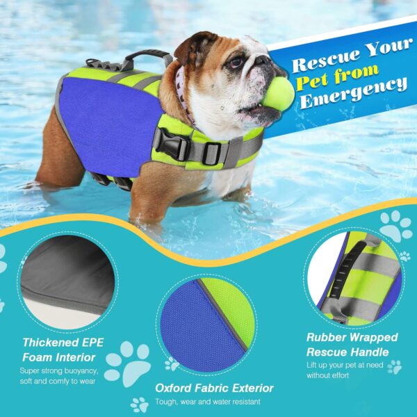 Dog Life Jacket, Life Jacket for Dogs with High Buoyancy Rescue Handle, Adjustable Ripstop Safety Vest Float Lifesaver Vest Reflective Stripes for Swimming Boating Dogs, Large Size, Dark Blue - Image 2