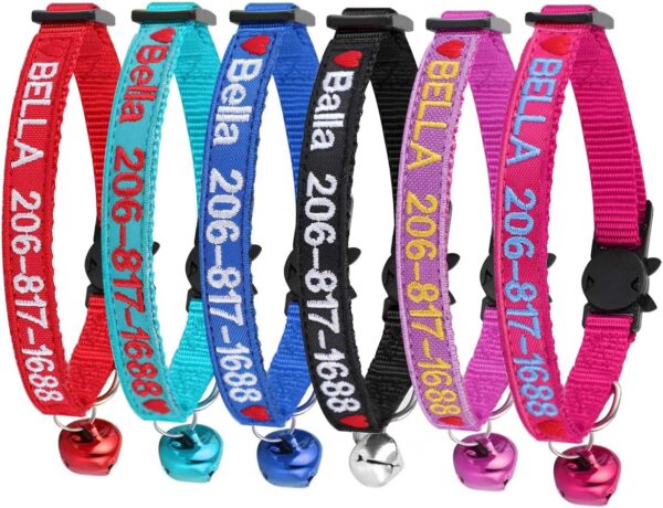 Custom Breakaway Cat Collar Personalized Cat-ID Collar Embroidered Pet Name Phone Safety Collars with Bell