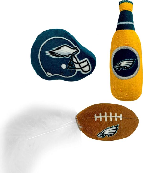 BEST PLUSH CAT TOY NFL PHILADELPHIA EAGLES Complete Set of 3 piece Cat Toys filled with Fresh Catnip. Includes: 1 Helmet Cat Toy, 1 Football Cat Toy with Feathers & 1 Beer Bottle. Beautiful Team LOGOS - Image 2