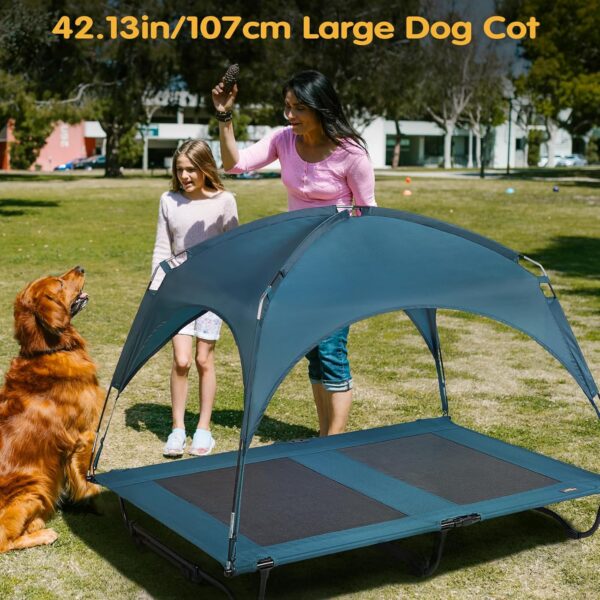 42 Inch Elevated Cooling Large Dog Bed with Removable Canopy, Raised Dog Beds for Large Dogs with Washable Breathable Mesh, Dog Cot for Big Dogs, Indoor/Outdoor Dog Bed with Canopy - Image 2