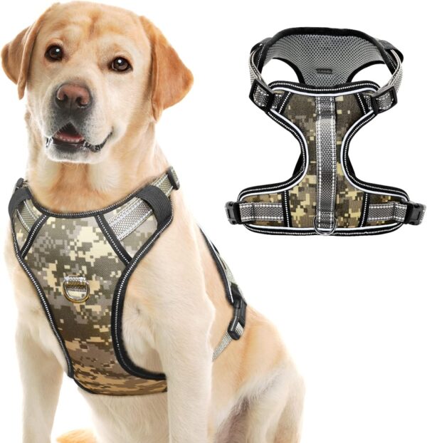 Camo Dog Harness for Large Dogs, Front Clip Dog Harness No Pull, No Choke Dog Harness with Handle, 2 Leash Clips, Reflective Large Dog Harness, Lightweight Escape Proof Arcadia Trail Dog Harness