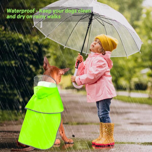 Reflective Dog Raincoat - Waterproof Dog Rain Jacket Hooded Poncho Lightweight Dog Rain Coat with Transparent Cap Brim (Small, Green) - Image 2