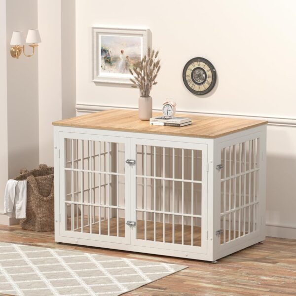 Rustic Heavy Duty Dog Crate Furniture for Extra Large Dogs, Decorative Pet House End Table, Wooden Cage Kennel Furniture Indoor, XL, White and Natural - Image 3