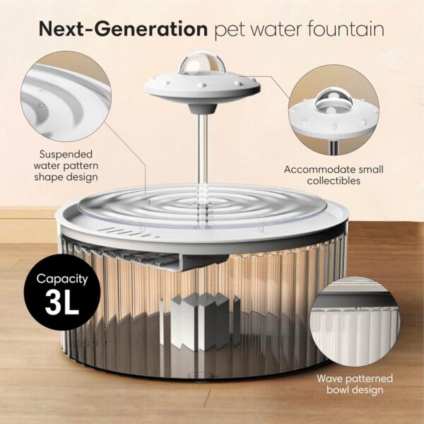 MITSUKI Cat and Dog Water Fountain with 3 Liter Refillable Bowl, Automatic Plastic Dispenser with Advanced Filter, Cute Tabletop, Floor, or Counter Machine, Cute UFO Topper - Image 2