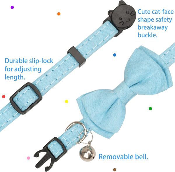 Cat Collar with Bell Breakaway Kitten Small Puppy Safety Bow Tie Solid Wedding Basic Color [1pc] Blue - Image 3