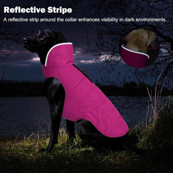 Dog Winter Coat, Waterproof Dog Jacket with Leash Hole, Reflective Warm Dog Snow Jacket Windproof Fleece Vest for Small Medium Large Dogs - Pink, XS - Image 4