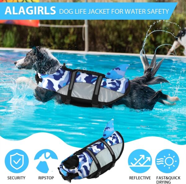 ALAGIRLS Dog Life Jacket Ripstop Shark Flotation Lifesaver Vests with Rescue Handle for Small Medium Large Dogs, Pet Safety Swimsuit for Swimming Pool Beach, Upgraded-BlueCamo M - Image 4