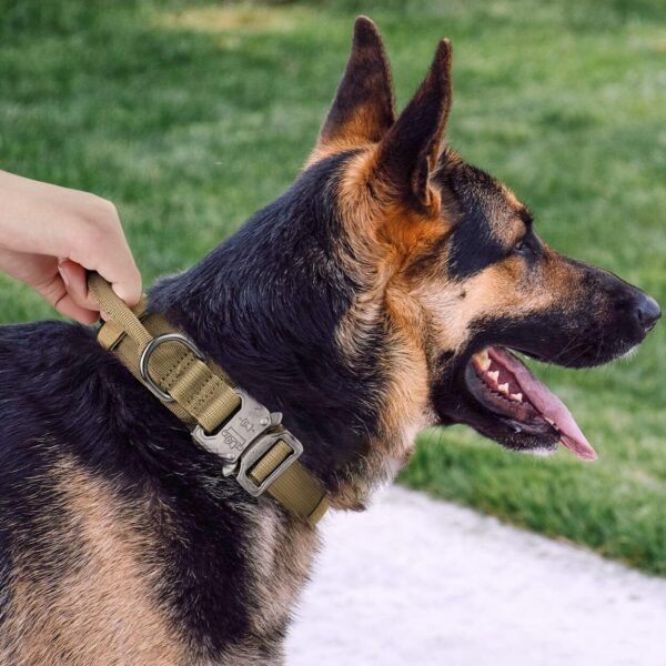 Strong Tactical Dog Collar, Military Dog Collar with Durable Handle, Thick Wide Heavy Duty Dog Collars with Metal Buckle for Medium Large and Extra Large Dogs(Khaki Brown,L) - Image 2