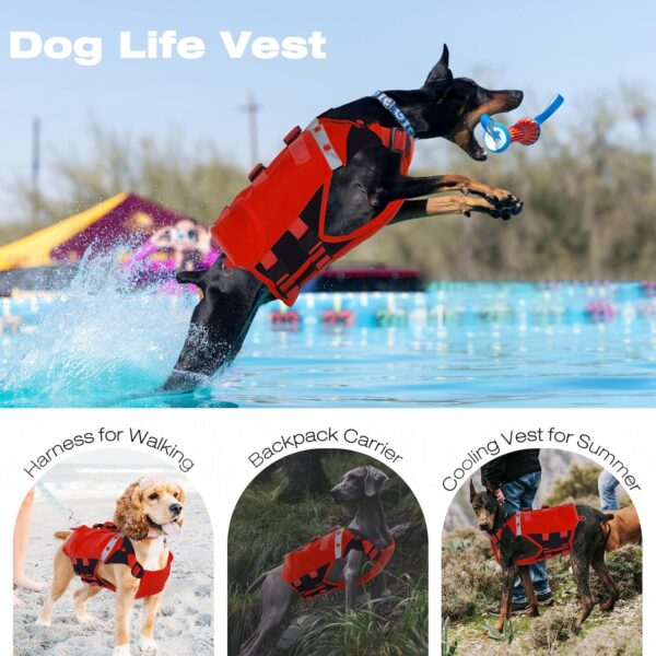 DENTRUN Dog Life Jacket Folding Dog Life Vest for Swimming Boating Portable Airbag Dog Life Preserver Floatation Safety Pool Lake Reflective Coat, High Visibility Dog Lifejacket for Large Dog - Image 8