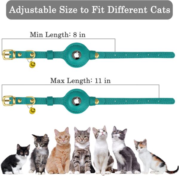 OOPSDOGGY Leather AirTag Cat Collar with Bell - Non Breakaway Kitten Collar with Apple Air Tag Holder - Lightweight GPS Pet Collars for Girl Boy Cats, Small Dogs, Puppies (Aquamarine) - Image 4