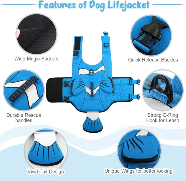 DENTRUN Dog Life Jacket Safety Vests for Swimming, Adjustable Puppy Pool Lake Floats Coat High Visibility Superior Floatation & Rescue Handle, Clownfish Shape Water Vest for Small Medium Large Dog - Image 3