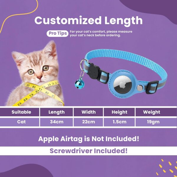 Reflective AirTag Cat Collar Breakaway with Safety Elastic Band – Cat Collar with Apple Air Tag Holder & Bell - Adjustable Length (9-13 Inch) & Lightweight for Girl Boy Cats and Kittens [Blue] - Image 6