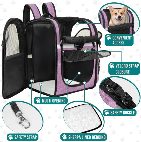 PetAmi Dog Backpack Carrier For Small Large Cat, Pet, Puppies, Ventilated Pet Hiking Backpack Travel Bag, Airline Approved Cat Backpack Carrier, Safety Back Support, Camping Biking, Max 18 lbs, Purple - Image 3