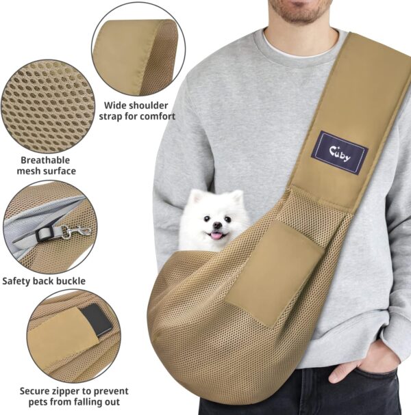 CUBY Dog and Cat Sling Carrier Puppy Breathable Mesh Sling Carrier for Outdoor Travel Dog Carring Carrier for Small Dogs（Khaki） - Image 3