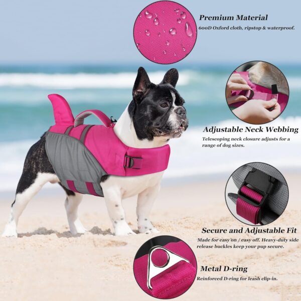 Dog Life Jacket High Buoyancy, Cute Shark Dog Life Vest for Swimming Boating with Rescue Handle, Reflective Adjustable Puppy Swim Vest Pet Life Jacket for Small Medium Large Dogs (M) - Image 5