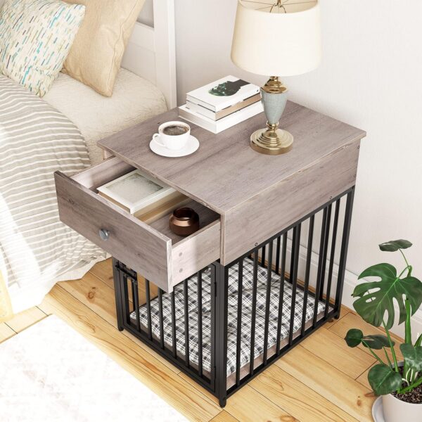 HOOBRO Dog Crate Furniture, Dog Crate Table, Decorative Dog Kennel with Drawer, Indoor Pet Crate End Table for Small Dog, Steel-Tube Dog Cage, Chew-Proof, Greige BG01GW03 - Image 2