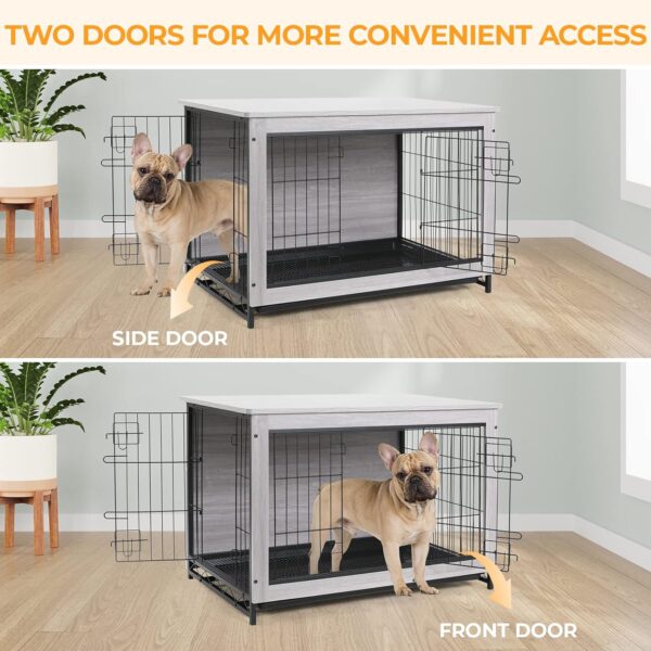 TLSUNNY Dog Crate Furniture, 29.1" Wooden Dog Kennel Indoor with 2 Doors, Heavy-Duty Dog Cage with Removable Tray, End Side Table, Modern Dog House for Large/Medium/Small Dogs, Grey - Image 3