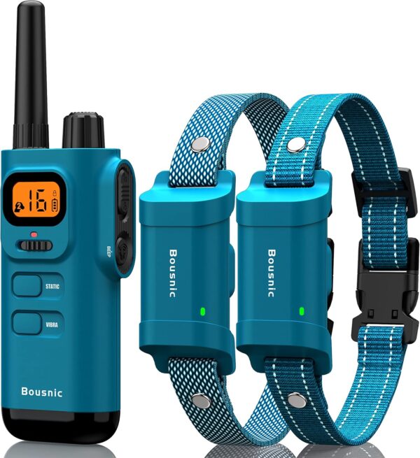 Bousnic Dog Training Collar with Remote - 4000ft Waterproof Dog Shock Collars 2 Dogs for Large Medium Small Dogs Rechargeable E Collars for Dogs Training with Beep Vibration Humane Shock(1-16) Mode