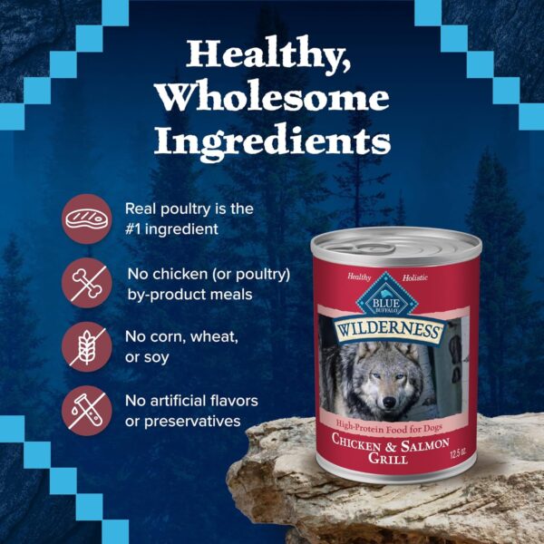 Blue Buffalo Wilderness Adult Wet Dog Food, High-Protein & Grain-Free, Made with Natural Ingredients, Salmon & Chicken Grill, 12.5-oz. Cans, 12 Count - Image 6