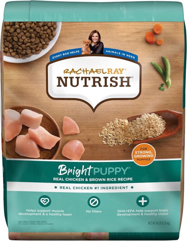 Rachael Ray Nutrish Bright Puppy Premium Natural Dry Dog Food with Added Vitamins, Minerals & Taurine, Real Chicken & Brown Rice Recipe, 14 Pound Bag (Packaging May Vary)