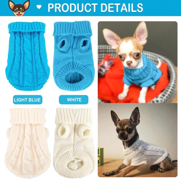 XXS Dog Sweater Chihuahua Clothes Dog Sweaters for Small Dogs Girl Boy Teacup Dog Yorkie Turtleneck Knitted Sweater Pet Clothes Fall Dog Clothes Blue White - Image 4