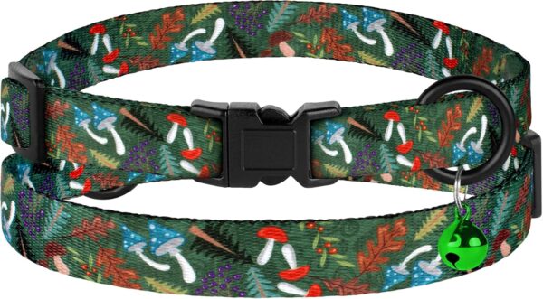 4PCS Breakaway Cat Collars with Bell, Cute Kitty Adjustable Safe Kitten Collars, 4-Pack, Nylon Pet Collars Space Mushrooms Shark Birds Print (Nature) - Image 8