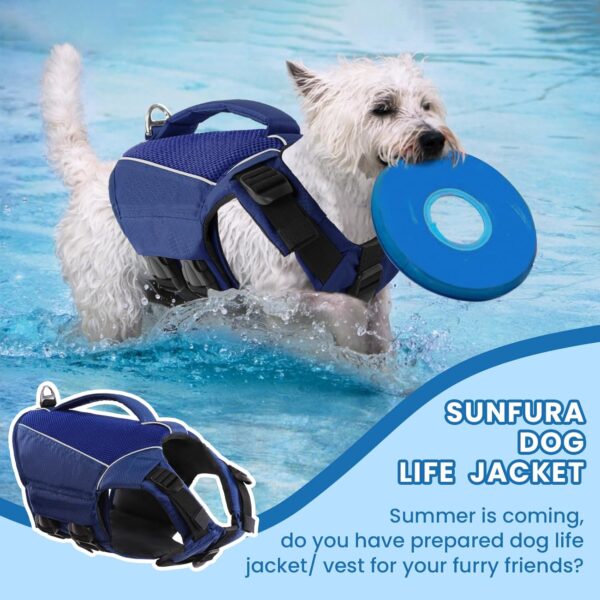 SUNFURA Dog Life Jacket, Reflective Dog Life Vest Dog Swimming Vest with High Flotation for Boating, Adjustable Lightweight Dog Life Preserver with Rescue Handle for Small Dogs, Blue XS - Image 2