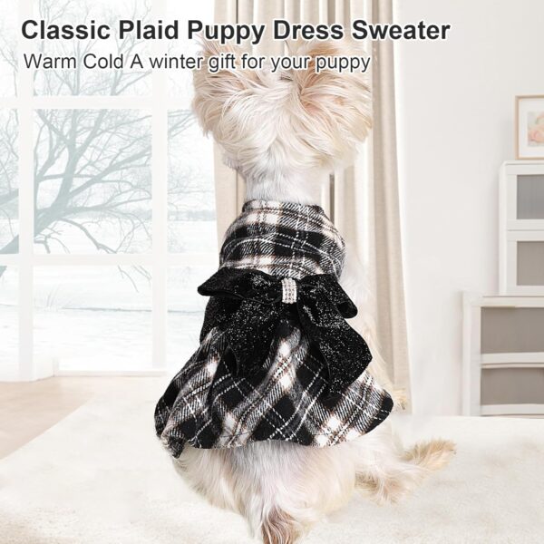 XS Dog Clothes Dog Sweater Dress for Small Dogs Girl Plaid Dog Dress Puppy Sweater Fleece Warm Pet Clothes Dog Outfits Cat Apparel X-Small Black - Image 2