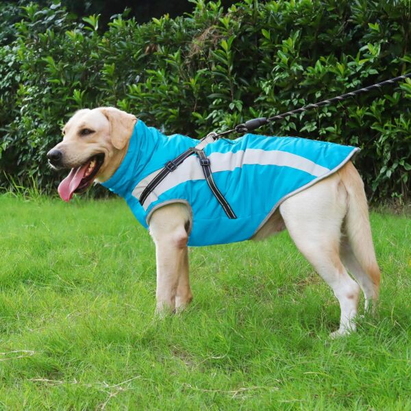 Dog Coat Waterproof Dog Jacket Winter with Harness Built in, Turtleneck Reflective Dog Vest Warm Pet Clothes Windpoof Dog Snowsuit for Medium and Large Dogs(Bule,2XL) - Image 6