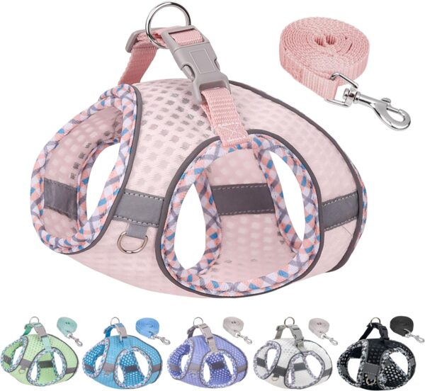 Soft Dog Harness and Leash Set for Walking, Summer Step in Vest Harness, Reflective Bands, Ultra Thin Breathable Pet Supplies, for Extra Small Dogs and House Cats Pearl Pink XS