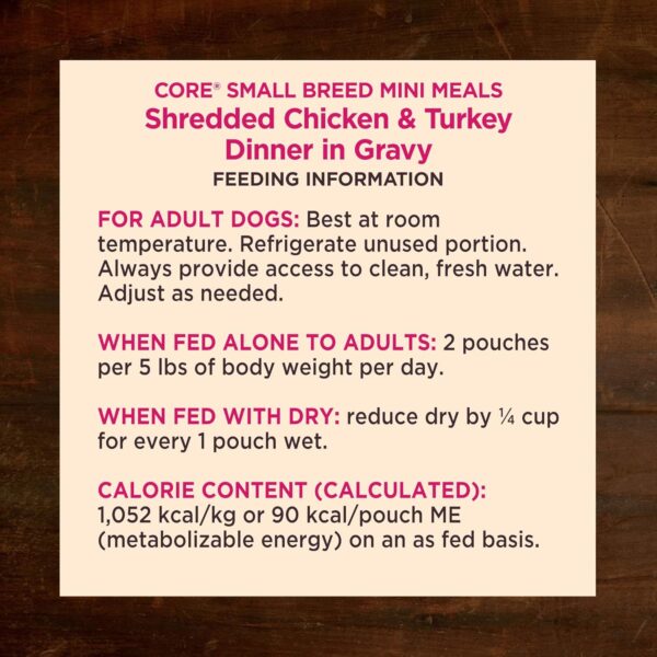 Wellness CORE Natural Grain Free Small Breed Mini Meals Wet Dog Food, Shredded Chicken & Turkey Dinner in Gravy, 3-Ounce Pouch (Pack of 12) - Image 9