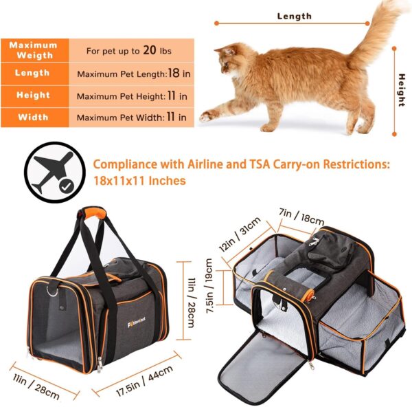 Expandable Pet Carrier, 18"x11"x11" TSA Airline Approved Cat and Dog Carrier, Soft Sided Cat Travel Carrier with Removable Wool Mat, Collapsible Travel Carrier for Cats and Small Dogs - Image 2