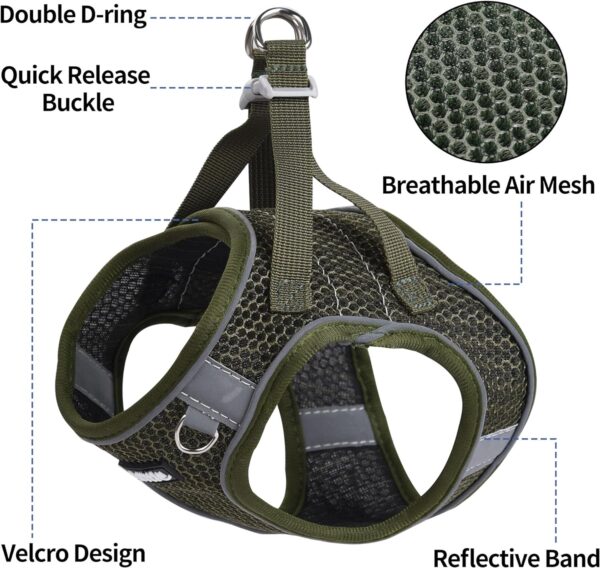 AIITLE No Pull Harness for Small Dogs - Step in Puppy Harness with Super Breathable Mesh, Reflective Adjustable Pet Harness for Outdoor Walking, Training for Small Dogs, Cats Army Green XS - Image 2