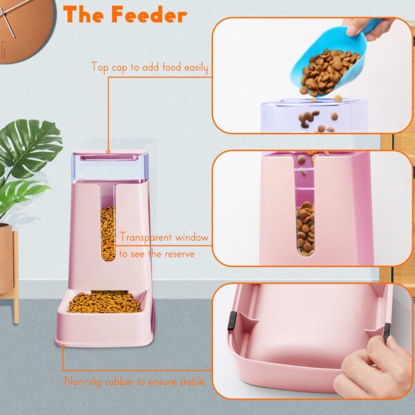 Automatic Cat Feeder and Dog Water Dispenser Set, 1 Gallon Capacity, Plastic, Pink, Suitable for Small to Big Pets - Image 3