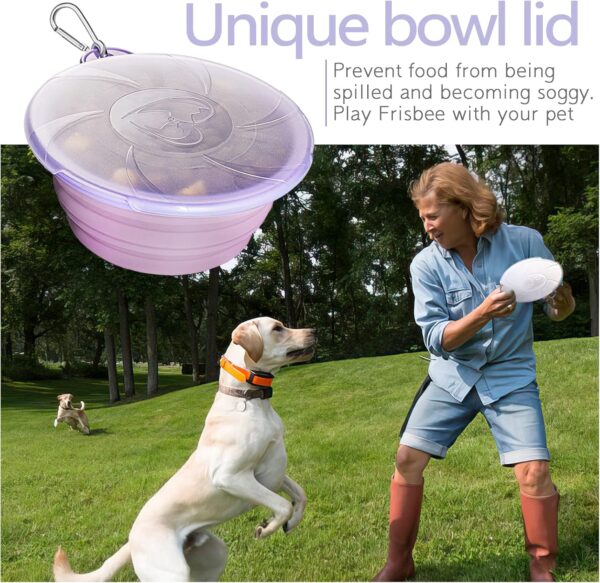 Collapsible Dog Bowls - Portable Travel Dog Bowls with Lids & Carabiners, 2 Pack Silicone Feeding Watering Pet Bowls for Dogs Cats, 450ml/15oz Collapsable Doggy Bowl for Walking Hiking - Image 2