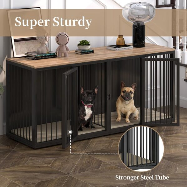 Large Dog Crate Furniture for 2 Dogs, 71.6'' Steel Frame Dog Crate with Double Doors, Heavy Sturdy Dog Kennel for Small Medium Large Dog, Indoor Double Dog Cage (Black) - Image 5