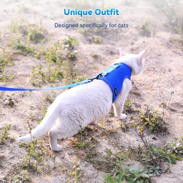 Cat Harness and Leash for Walking Escape Proof Breathable Mesh Fabric, Solid Blue, Large, Adjustable Cat Walking Jackets, Padded Stylish Cat Vest - Image 9