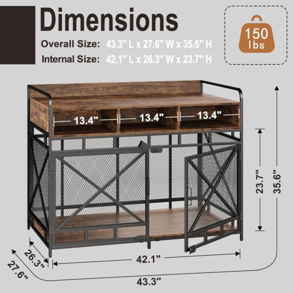 Dog Crate Furniture,Wooden Dog Crate End Table,43 Inch Dog Kennel with Drawers,Heavy Duty Dog Crate,Decorative Pet Crate Dog Cage for Indoor 43.3" L x 27.6" W x 35.7" H (Rustic Brown) - Image 2