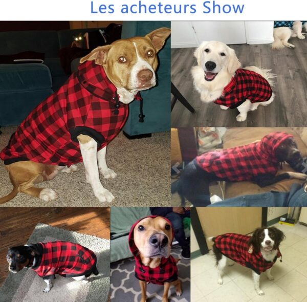 PAWZ Road Large Dog Plaid Shirt Coat Hoodie Pet Winter Clothes Warm and Soft Red 3XL - Image 3