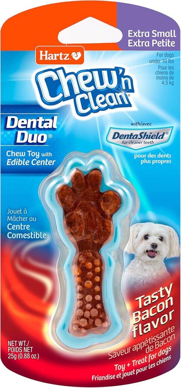 Hartz Chew 'n Clean Dental Duo Bacon Flavored Dental Dog Chew Toy and Treat - Extra Small