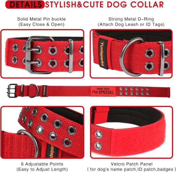 Tactical Dog Collar for Medium Large Dogs,Heavy Duty Metal Buckle Dog Collar,Soft Neoprene Padded Dog Collar,Nylon Wide Dog Collar(X-Large, Red) - Image 3