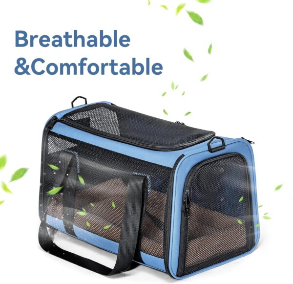 Petsfit 18 x 11 x 11 Airline Approved Pet Carrier, Upgraded Patented Car Buckle Soft Sided Cat Carrier, 4 Side Ventilated with Adjustable Shoulder Straps and Soft Cushion.Blue - Image 7