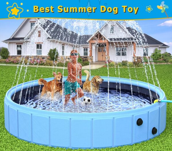 Foldable Dog Pool with Sprinkler, 86.6 in Extra Large Dog Swimming Pool, Outdoor Collapsible Pet Bathing Tub for Pets Dogs Cats and Kids (86.6" x 12",Blue) - Image 7