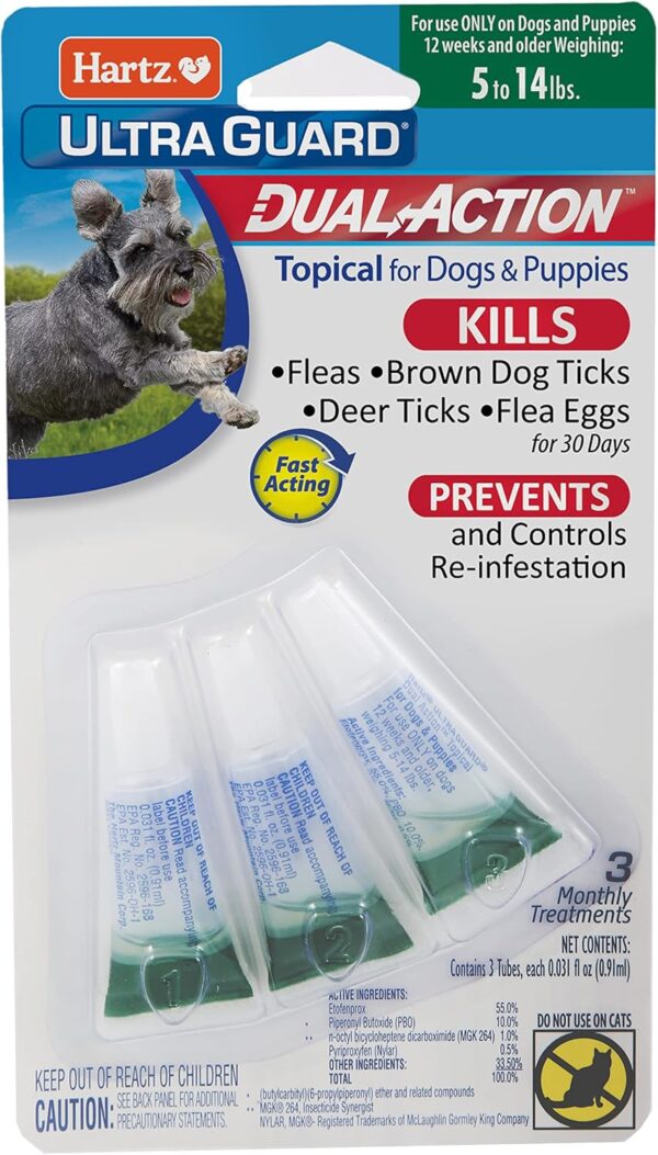 Hartz UltraGuard Dual Action Flea & Tick Topical Dog Treatment and Flea and Tick Prevention, 3 Months, 5-14 Pound Dogs(pack of 3)