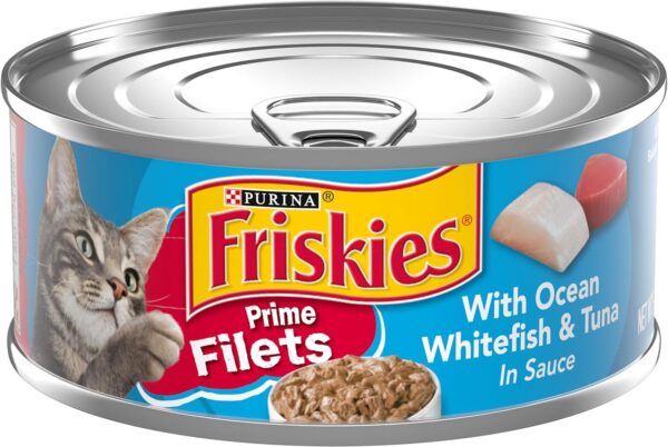 Purina Friskies Wet Cat Food, Prime Filets With Ocean Whitefish & Tuna in Sauce - (Pack of 24) 5.5 oz. Cans