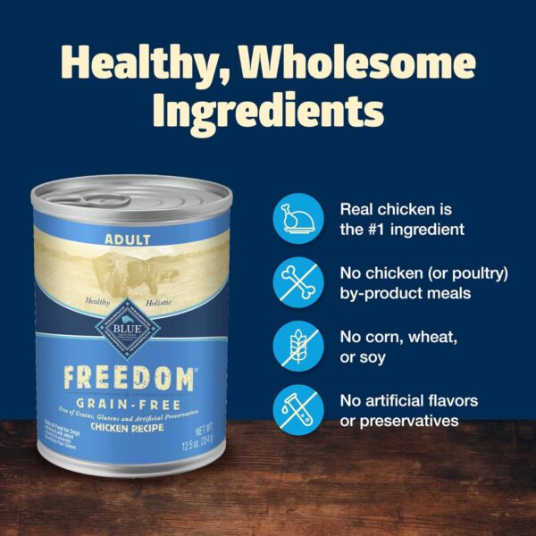 Blue Buffalo Freedom Grain-Free Wet Dog Food, Free of Glutens & Artificial Preservatives, Made with Natural Ingredients, Chicken Recipe, 12.5-oz. Cans (12 Count) - Image 6