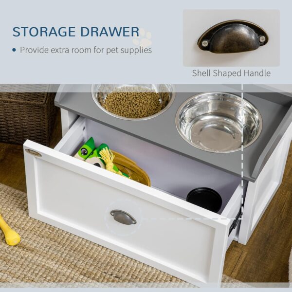 PawHut Dog Feeding Station with Storage Drawer, Dog Food Storage Cabinet with 2 Removable Elevated Dog Bowls for Large Sized Dogs, White - Image 4