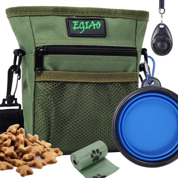 Dog Treat Pouch 2.0, Treat Pouches for Pet Training,Built-in Poop Bag Dispenser,Waist Belt Clip, Puppy Treat Pouch with Magnetic Closure - Green